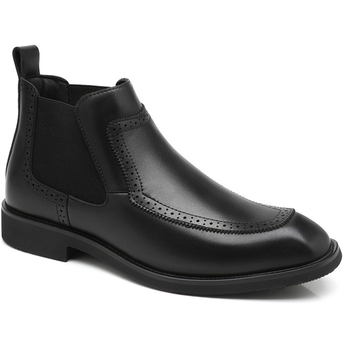 Mens Square Toe Brogues Chelsea Boots Hidden Height Shoes (1)