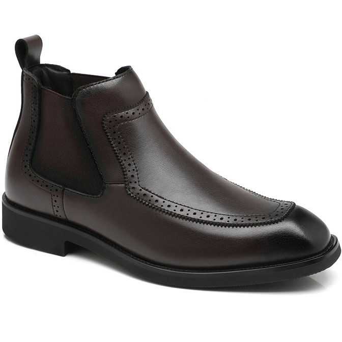 Mens Square Toe Brogues Chelsea Boots Hidden Height Shoes (2)